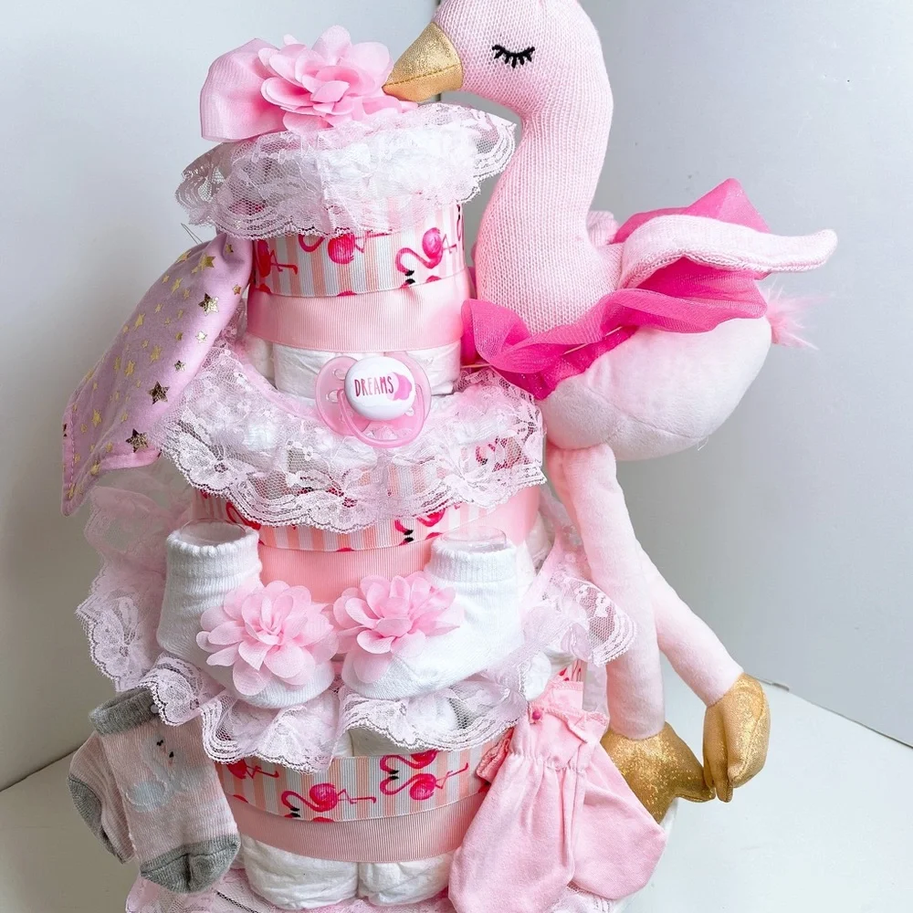 Flamingo Diaper Cake, Baby Shower Gift